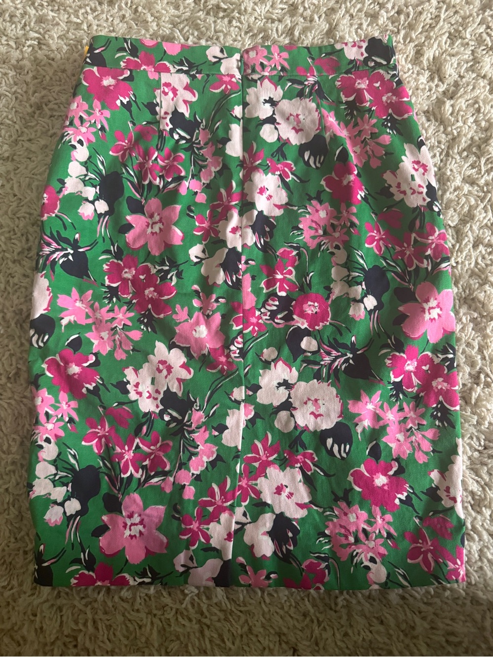 J. Crew Sateen Green Floral Pencil Skirt with Pink Blooms - Picture 5 of 6